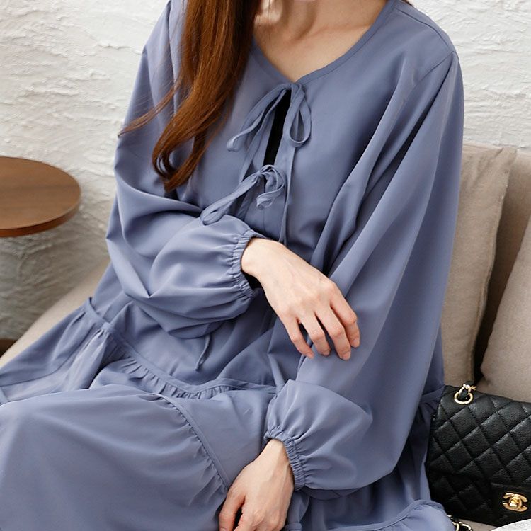 大きいサイズ レディース ボリュームスリーブティアードワンピース　fem-433