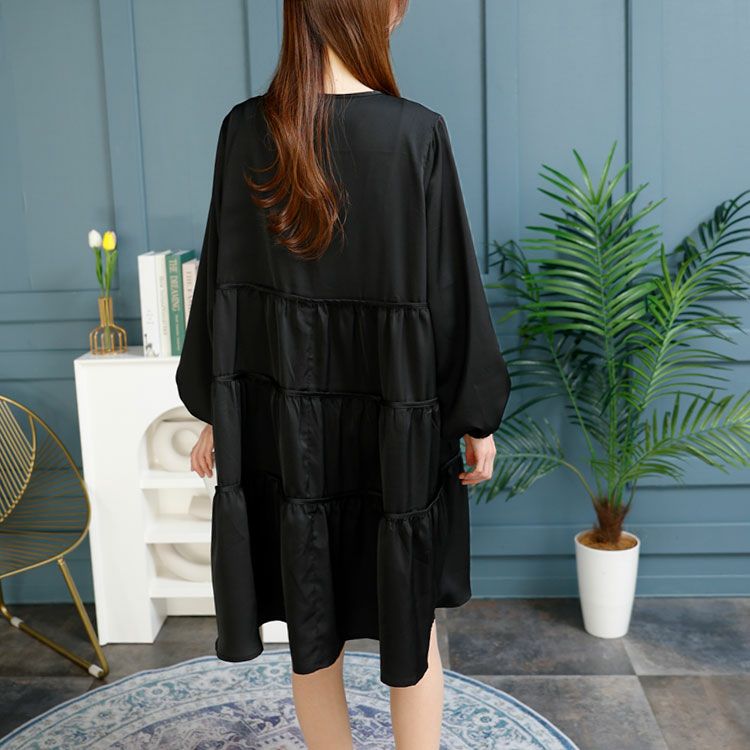 大きいサイズ レディース ボリュームスリーブティアードワンピース　fem-433