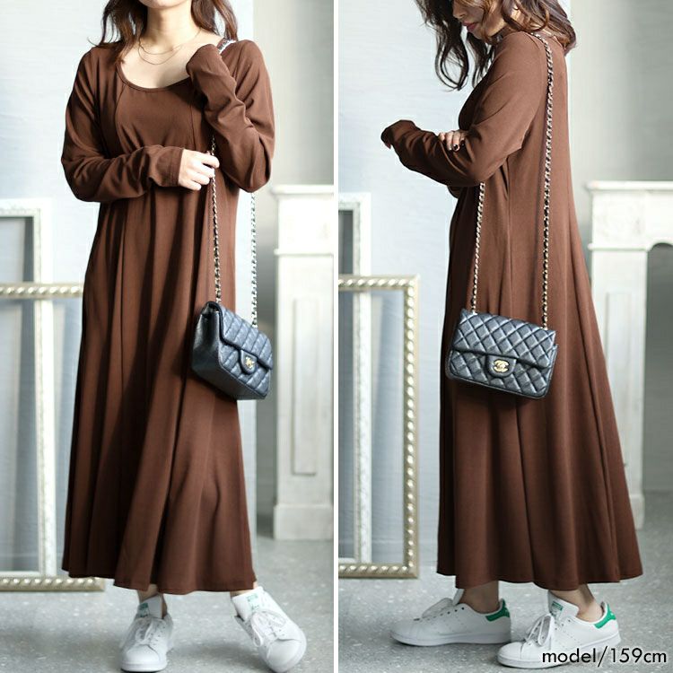 大きいサイズ レディース ロングフレアワンピース　goldy-1411