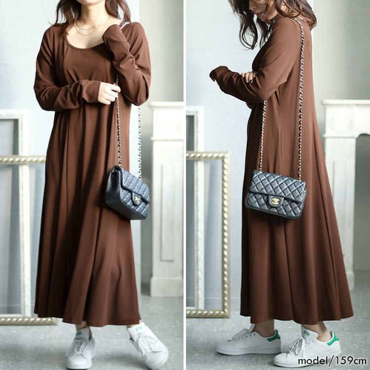大きいサイズ レディース ロングフレアワンピース　goldy-1411 ブラウン