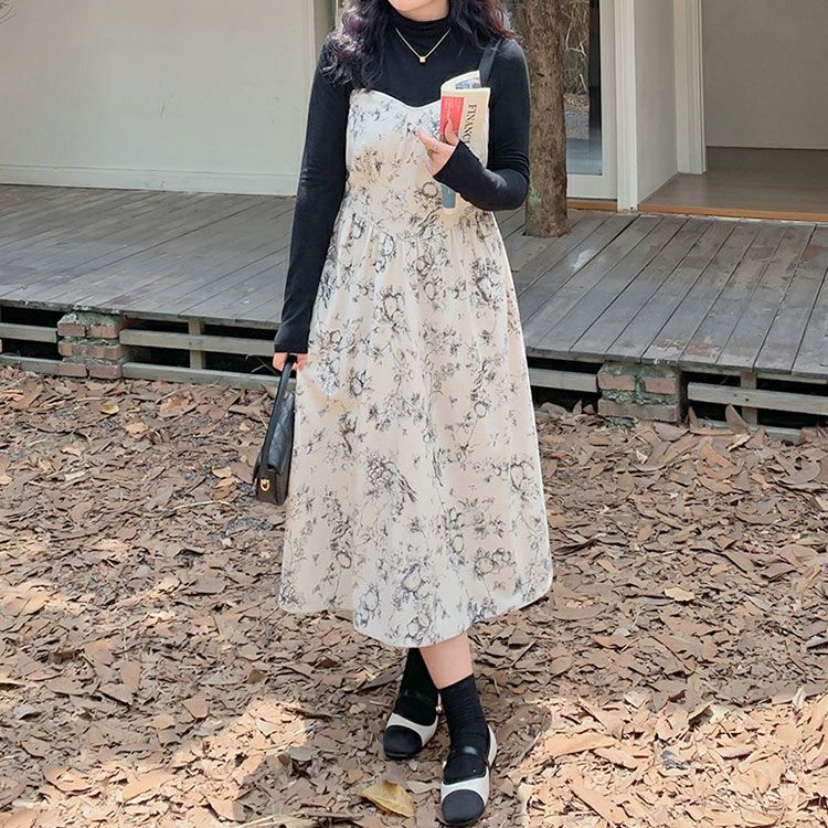 大きいサイズ レディース コーデュロイ花柄ジャンパースカート　goldy-1409