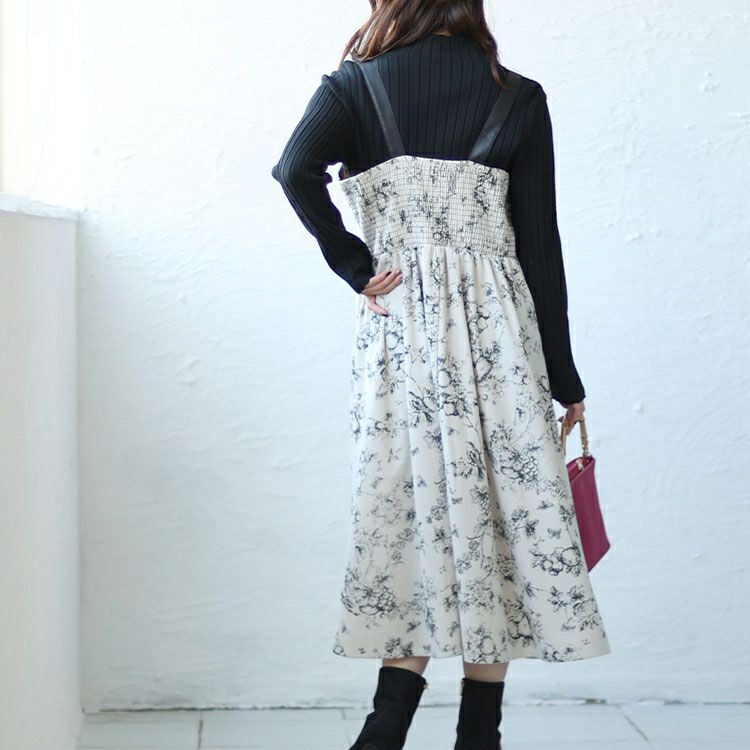 大きいサイズ レディース コーデュロイ花柄ジャンパースカート　goldy-1409