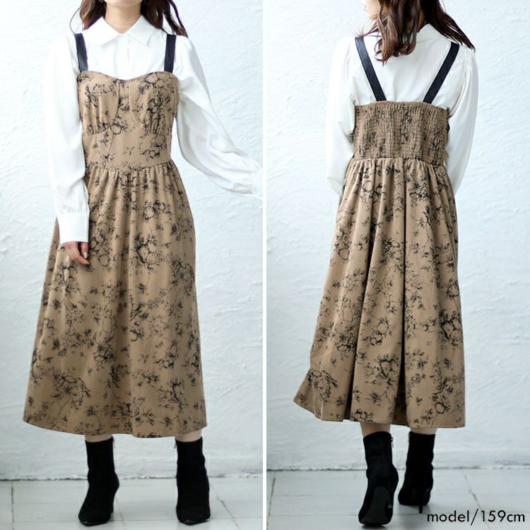 大きいサイズ レディース コーデュロイ花柄ジャンパースカート　goldy-1409