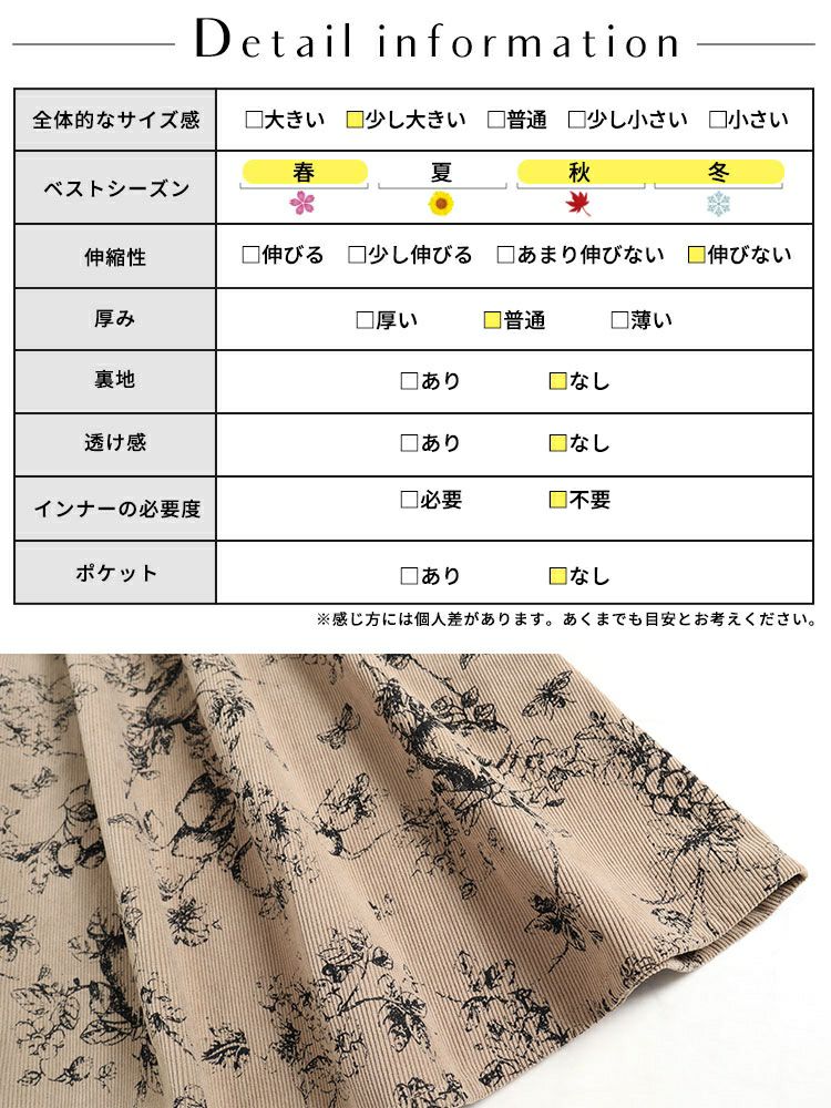 大きいサイズ レディース コーデュロイ花柄ジャンパースカート　goldy-1409