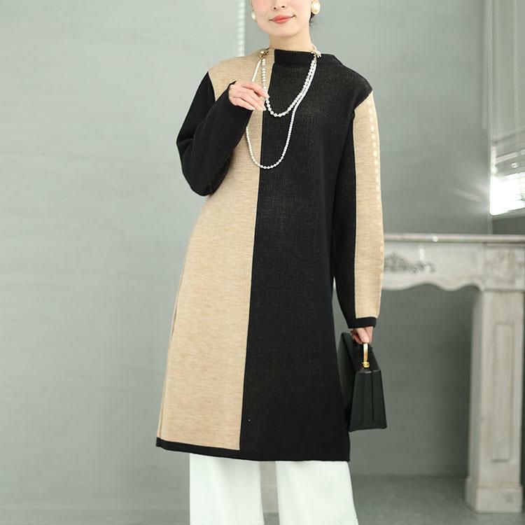 大きいサイズ レディース 日本製バイカラーオフネックニットチュニック　kt-122 ブラック