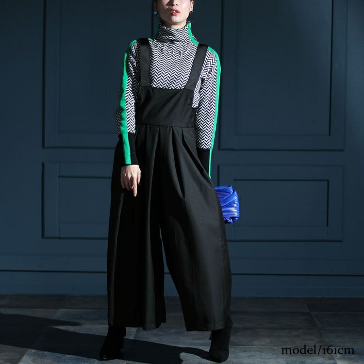 大きいサイズ レディース ウエストタックハイウエストサロペットフレアパンツ　jp491