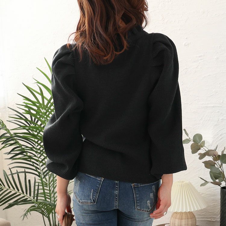 大きいサイズ レディース サテンリボン付きボリュームスリーブニット　jps025