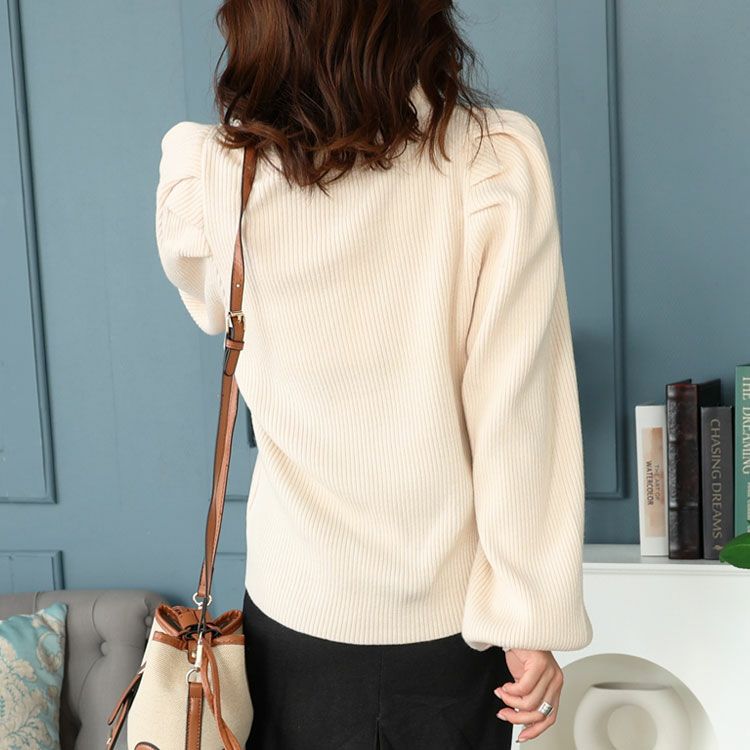 大きいサイズ レディース サテンリボン付きボリュームスリーブニット　jps025