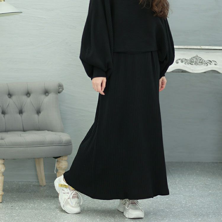 大きいサイズ レディース ボリュームスリーブニット＆リブワンピース2点セット　jps028