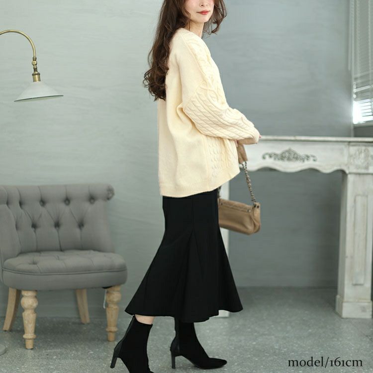 大きいサイズ レディース ケーブルニット＆マーメイドスカート2点セット　jp495