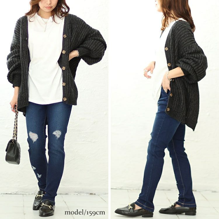 大きいサイズ レディース ストレッチスリムスキニーダメージデニムパンツ　w-gold0101