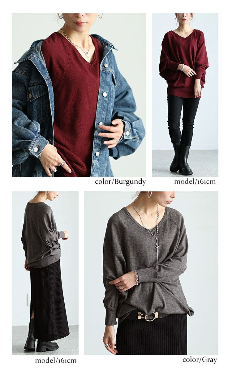 大きいサイズ レディース Ｖネックドルマンニット　wn-0002