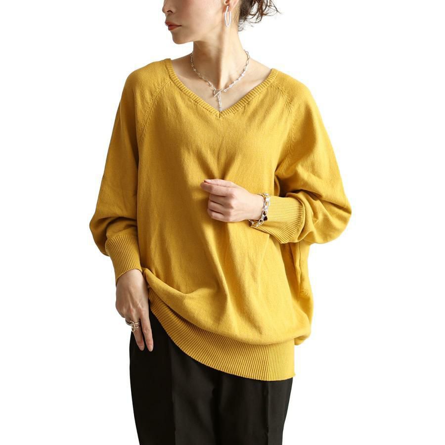 大きいサイズ レディース Ｖネックドルマンニット　wn-0002 マスタード