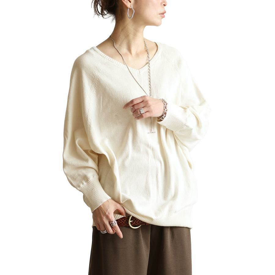 大きいサイズ レディース Ｖネックドルマンニット　wn-0002 ホワイト