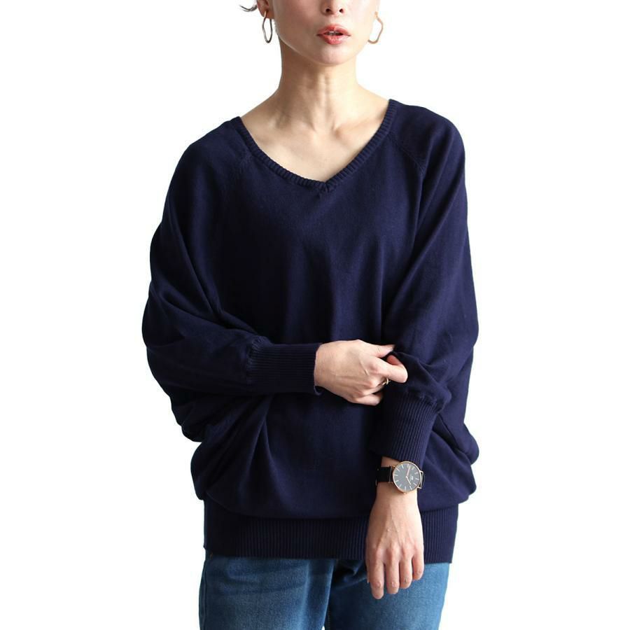 大きいサイズ レディース Ｖネックドルマンニット　wn-0002 ネイビー