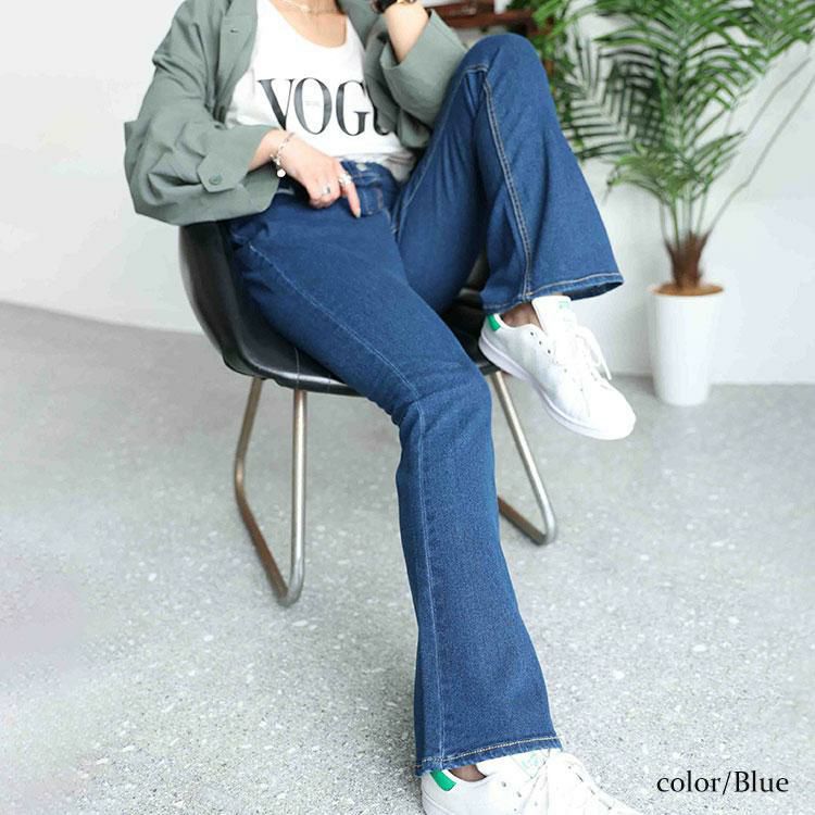 大きいサイズ レディース ストレッチデニムフレアパンツ　tkb-141564107 ブルー