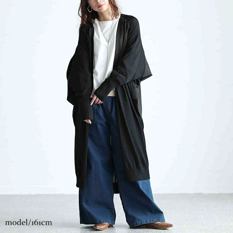 大きいサイズ レディース 異素材ドルマンロングカーデガン　sw-0580