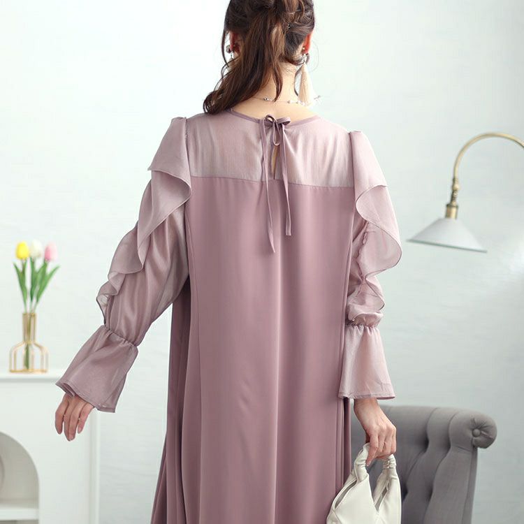 大きいサイズ レディース 袖フリルドッキングワンピース　fem-448