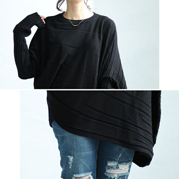 大きいサイズ レディース アシンメトリー変形ドルマンニット　sw-0581