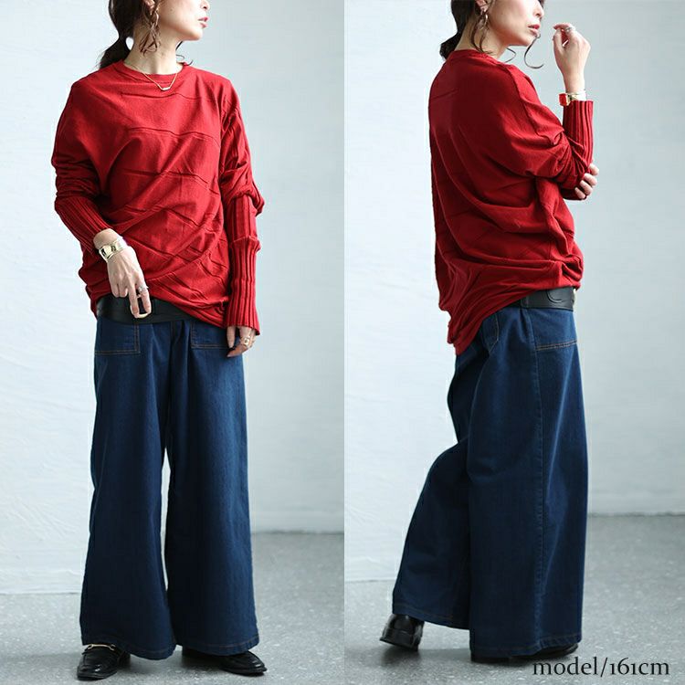 大きいサイズ レディース アシンメトリー変形ドルマンニット　sw-0581