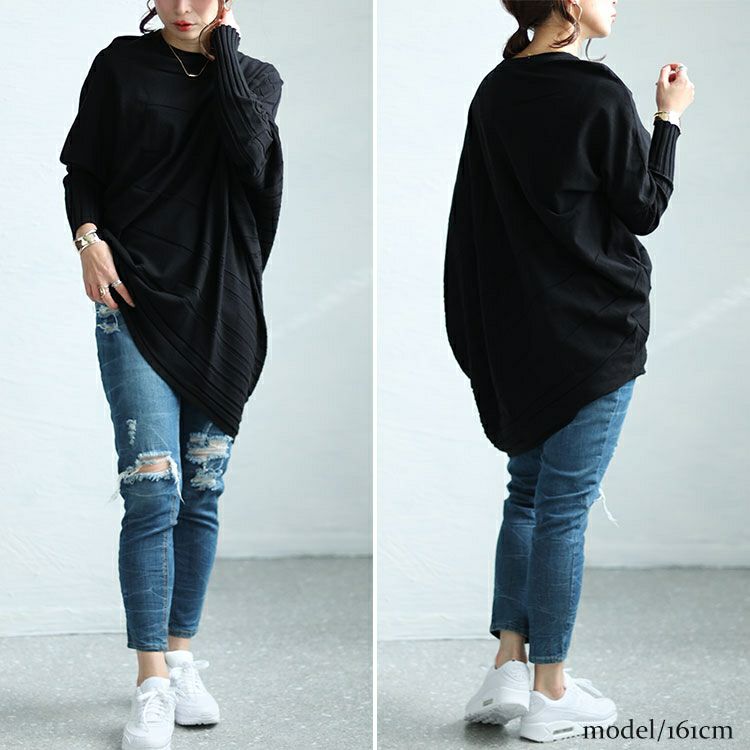 大きいサイズ レディース アシンメトリー変形ドルマンニット　sw-0581