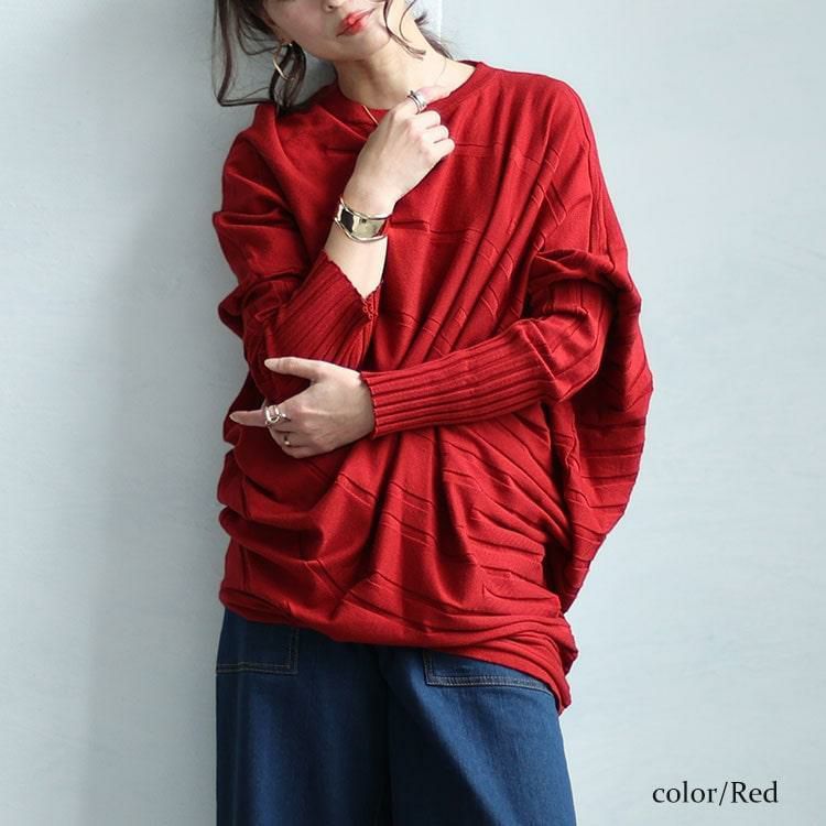 大きいサイズ レディース アシンメトリー変形ドルマンニット　sw-0581 レッド