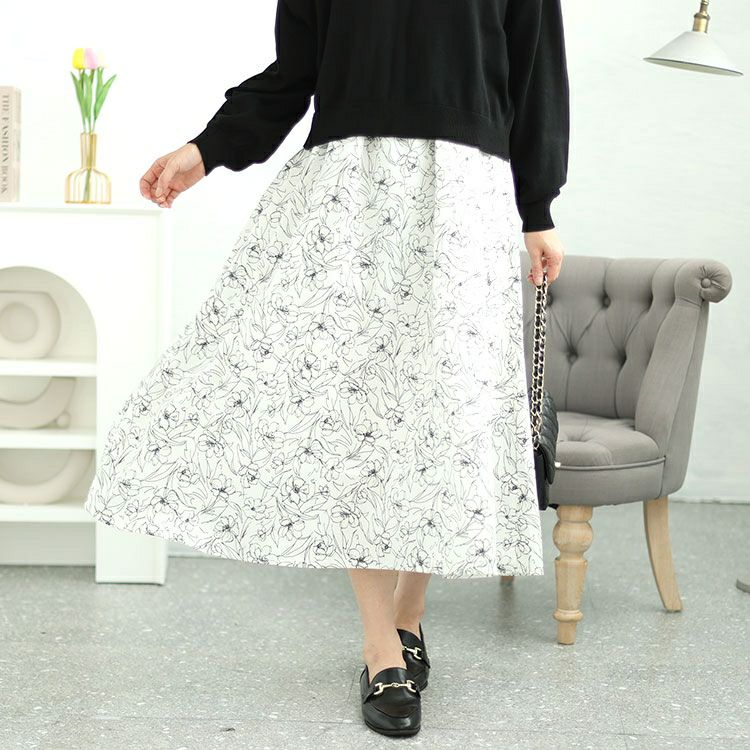 大きいサイズ レディース ニット＆花柄ドッキングワンピースセット　fem-438