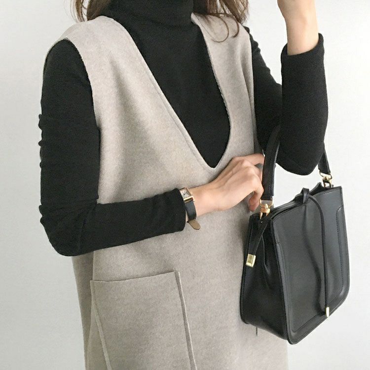 大きいサイズ レディース タートルネックトップス＆ジャンパースカートセット　goldy-1424