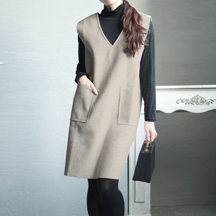 大きいサイズ レディース タートルネックトップス＆ジャンパースカートセット　goldy-1424