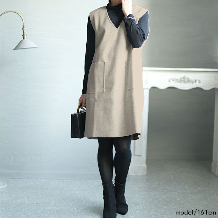 大きいサイズ レディース タートルネックトップス＆ジャンパースカートセット　goldy-1424