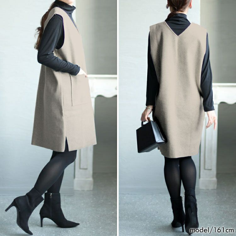 大きいサイズ レディース タートルネックトップス＆ジャンパースカートセット　goldy-1424