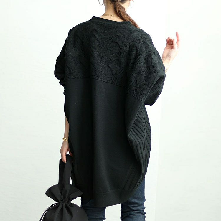 大きいサイズ レディース 太リブ切替ドルマンニット　sw-0592