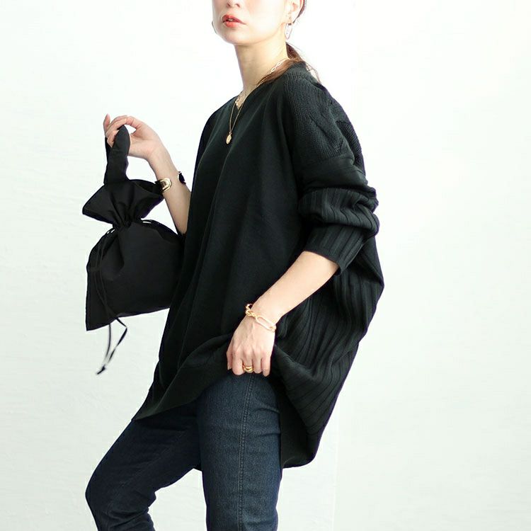 大きいサイズ レディース 太リブ切替ドルマンニット　sw-0592