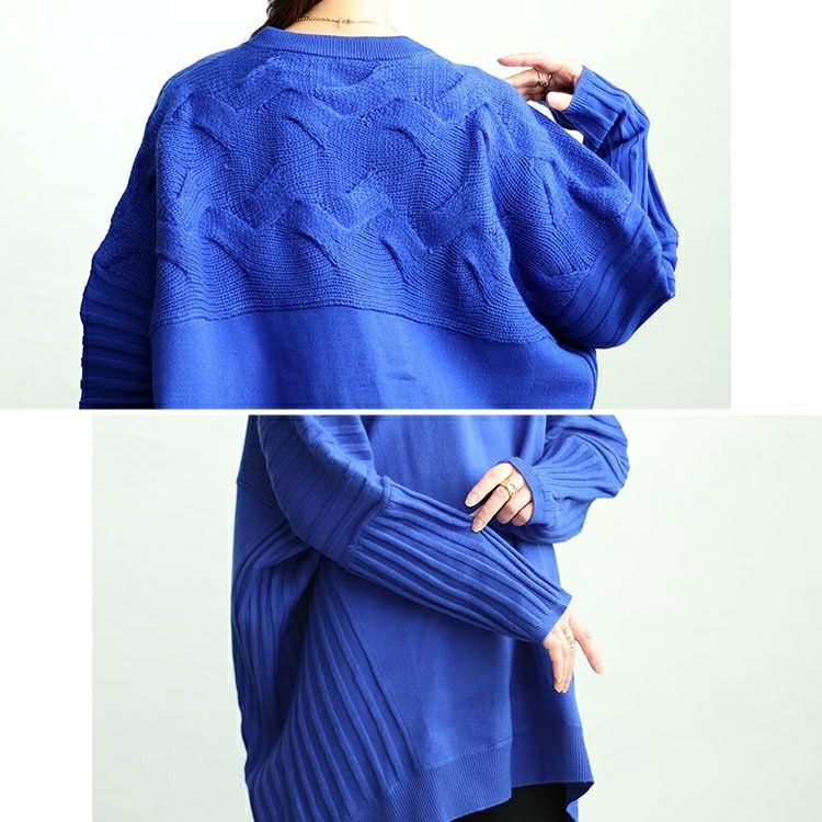 大きいサイズ レディース 太リブ切替ドルマンニット　sw-0592