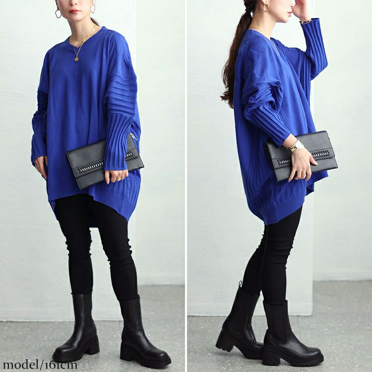 大きいサイズ レディース 太リブ切替ドルマンニット　sw-0592