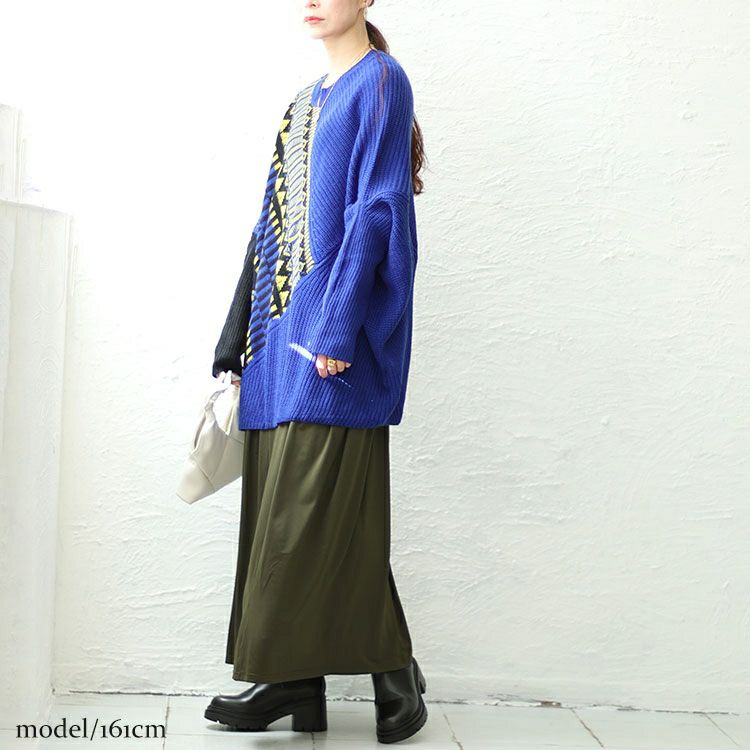 大きいサイズ レディース ジオ柄ジャーガードアシンメトリーニット　sw-0591