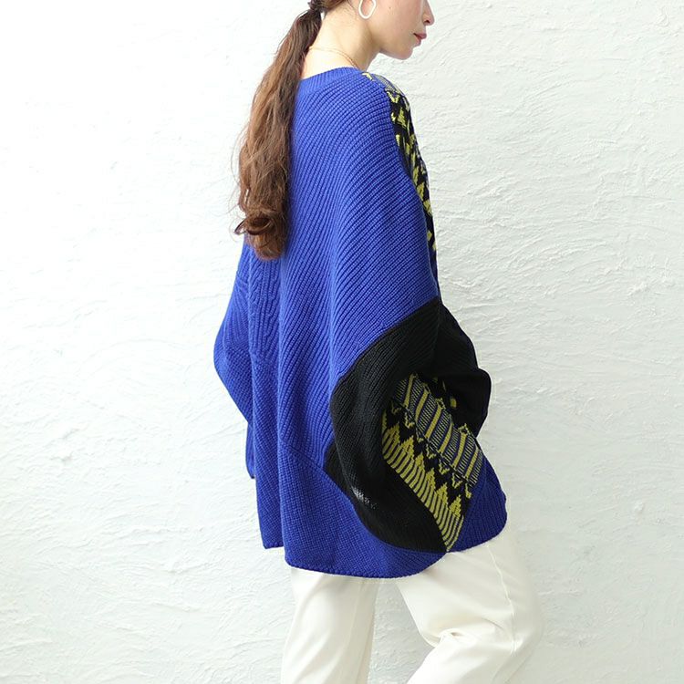 大きいサイズ レディース ジオ柄ジャーガードアシンメトリーニット　sw-0591