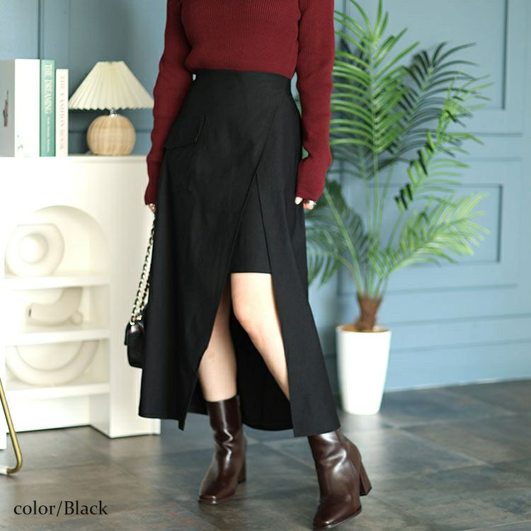大きいサイズ レディース アシメレイヤードロングスカート　fem-449