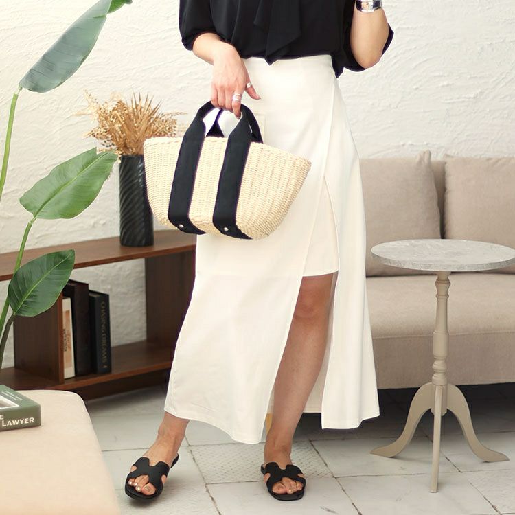 大きいサイズ レディース アシメレイヤードロングスカート　fem-449