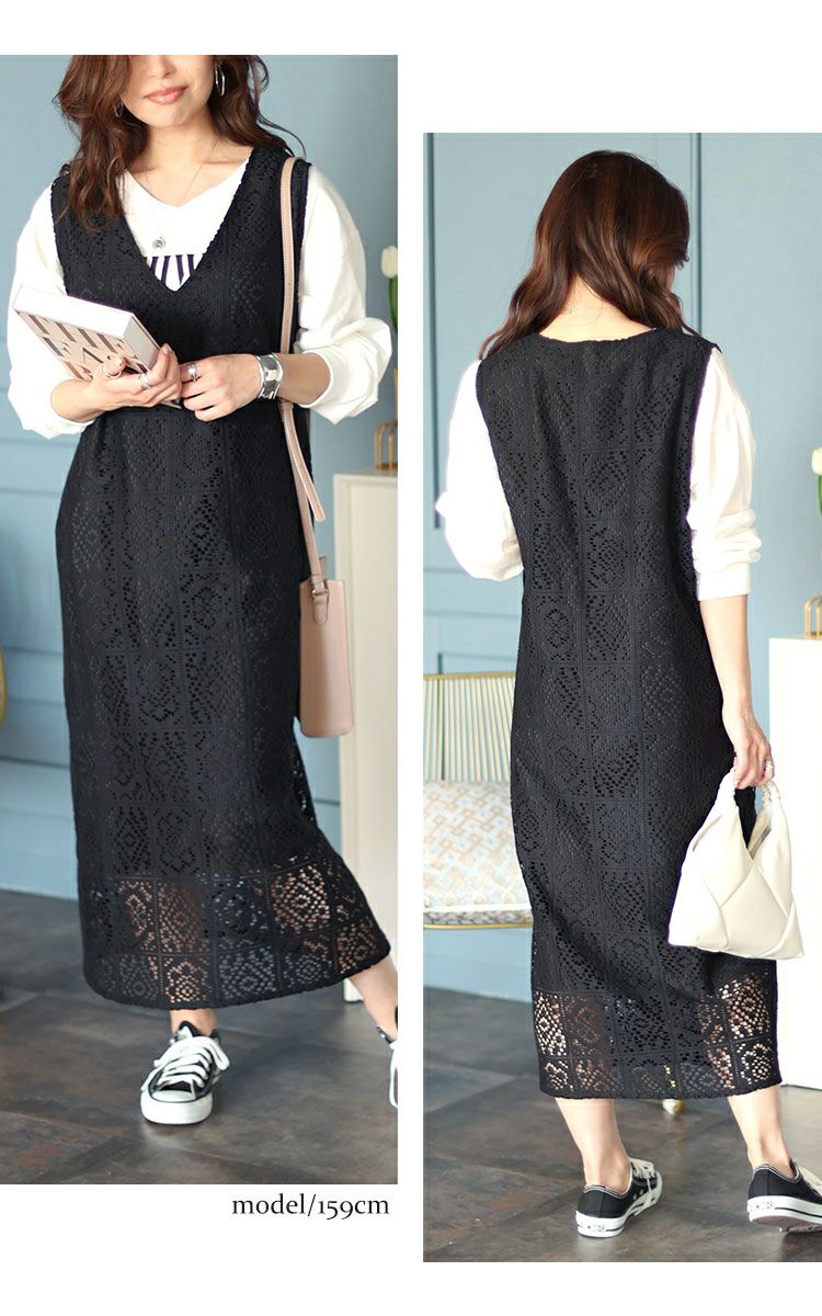大きいサイズ レディース パネルレースワンピース　fem-434