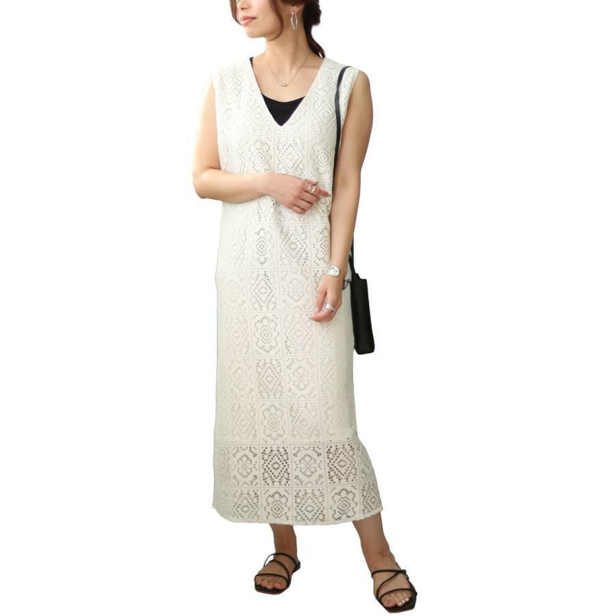 大きいサイズ レディース パネルレースワンピース　fem-434 オフホワイト