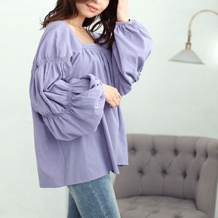 大きいサイズ レディース ボリュームスリーブシャーリングブラウス　fem-432