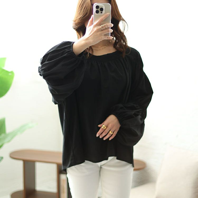 大きいサイズ レディース ボリュームスリーブシャーリングブラウス　fem-432