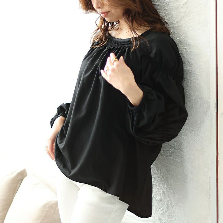 大きいサイズ レディース ボリュームスリーブシャーリングブラウス　fem-432