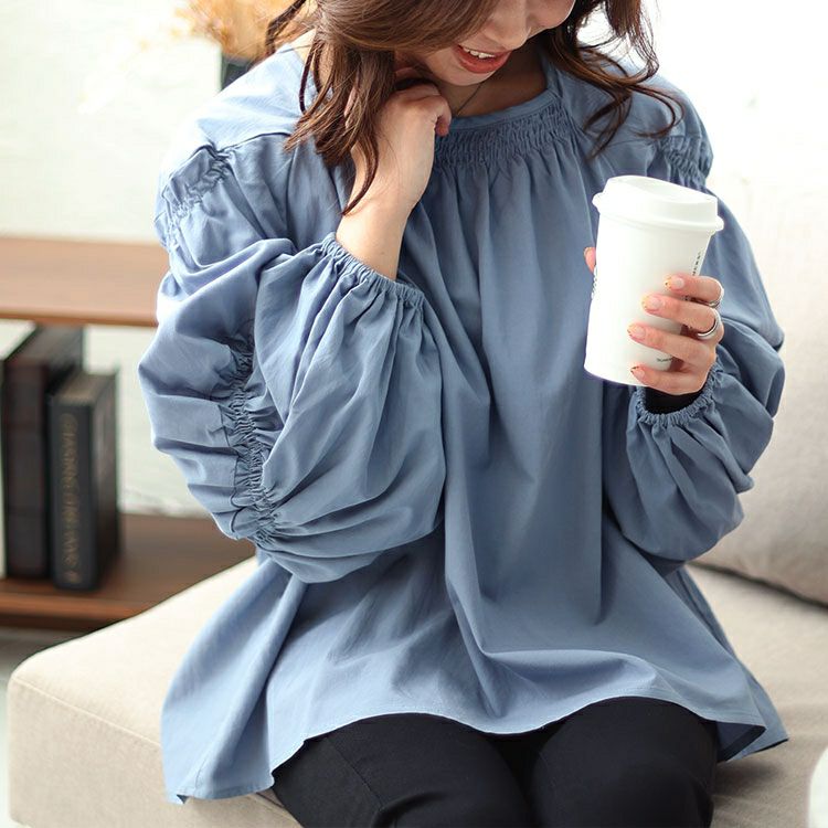 大きいサイズ レディース ボリュームスリーブシャーリングブラウス　fem-432