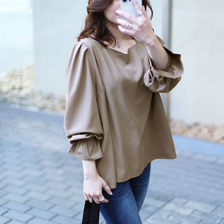 大きいサイズ レディース キャンディスリーブハートネックブラウス　fem-421 【メール便可】