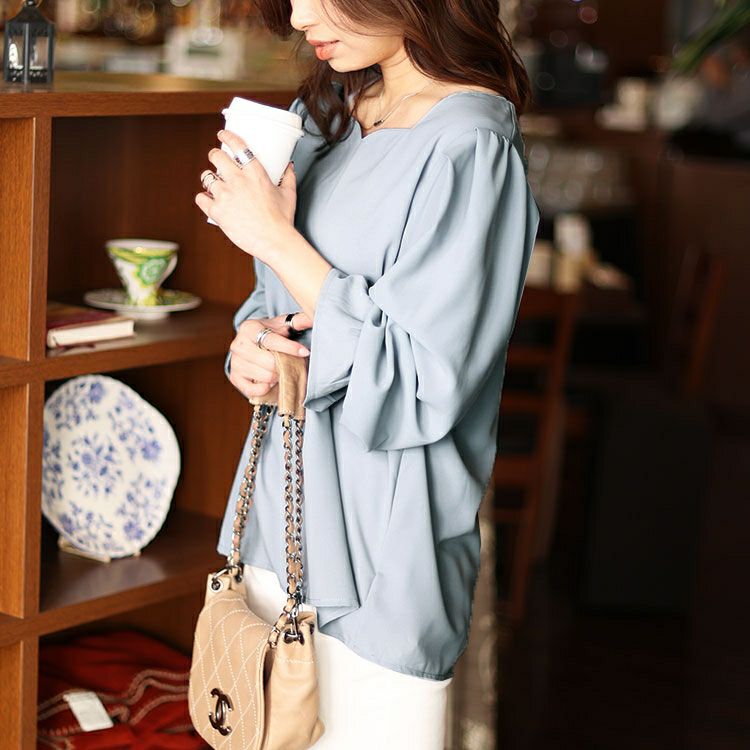 大きいサイズ レディース キャンディスリーブハートネックブラウス　fem-421 【メール便可】