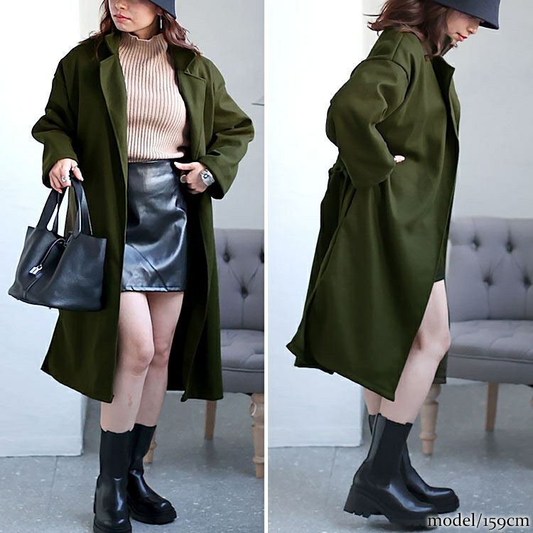 大きいサイズ レディース ベルト付きボタンレスコート　sn-00012