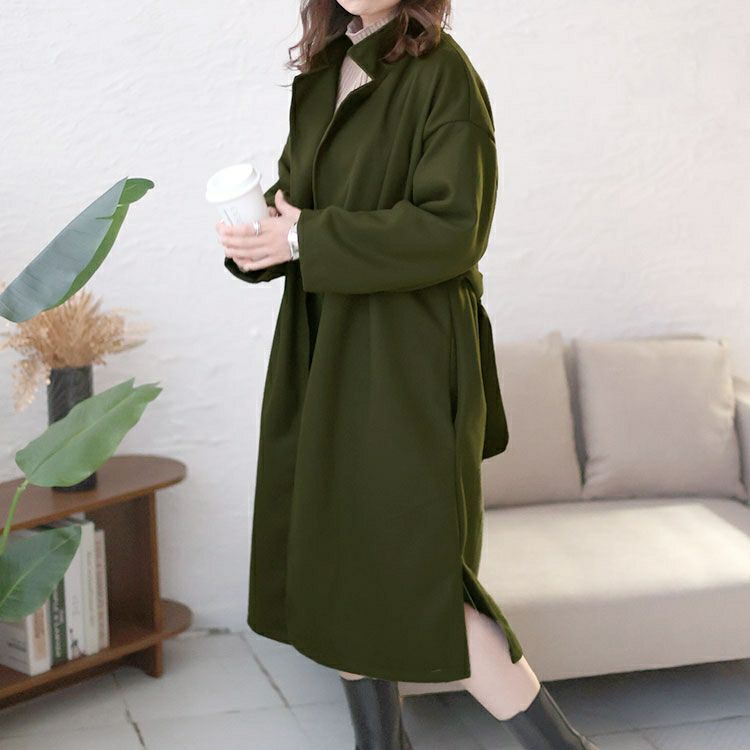 大きいサイズ レディース ベルト付きボタンレスコート　sn-00012