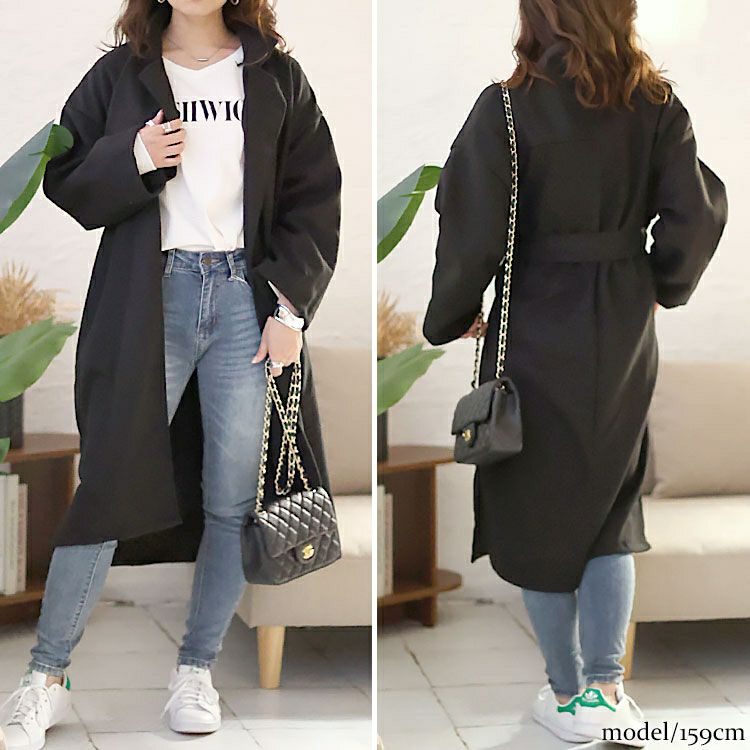 大きいサイズ レディース ベルト付きボタンレスコート　sn-00012